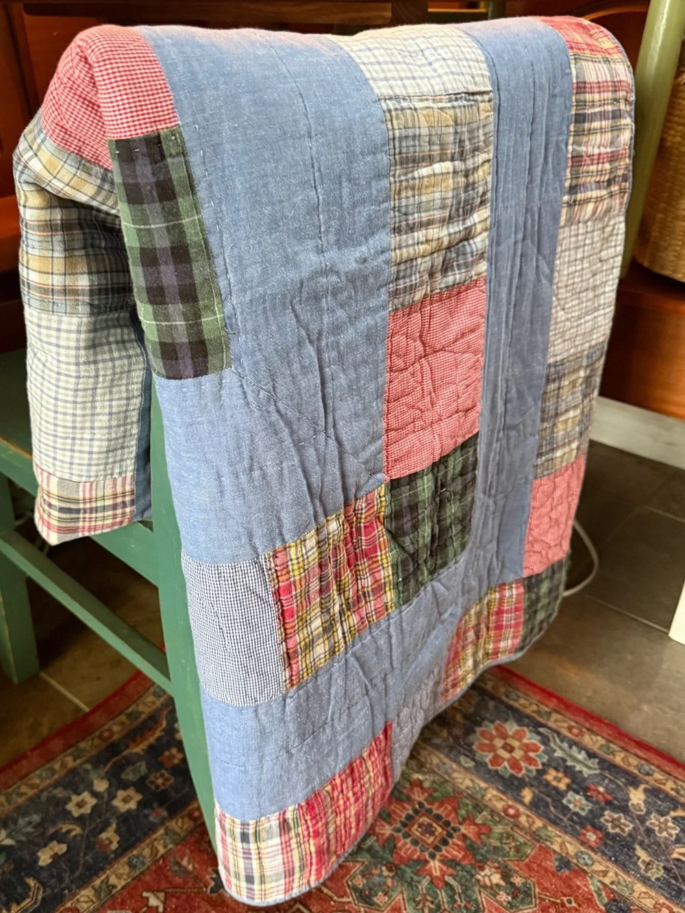 Patchwork handmade Quilt denim and flannel twin/full